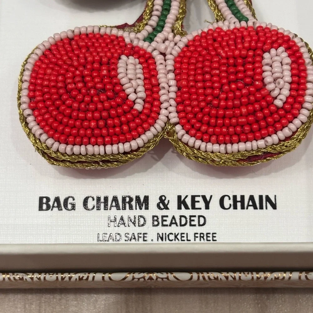 NIB Haute Hippie Cherry Beaded Keychain / bag charm